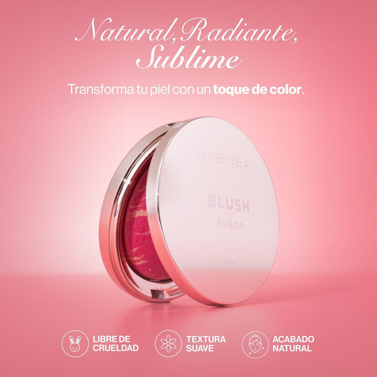 Rubor Nacarado Compacto Sublime Tono 5 Coral Glow Atenea – foto 3
