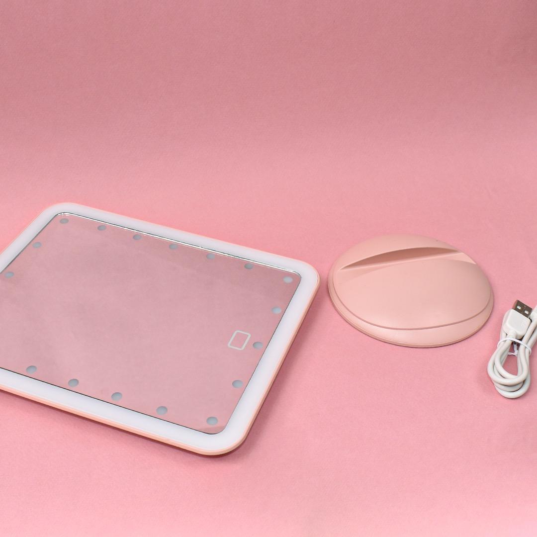 Espejo LED Rectangular Con Soporte Rosa Lula